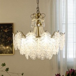 Elegante lampada a sospensione in vetro a forma di foglia