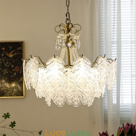 Elegante lampada a sospensione in vetro a forma di foglia Elegante lampada a sospensione in vetro a forma di foglia