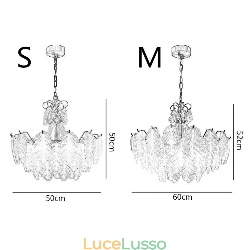 Elegante lampada a sospensione in vetro a forma di foglia