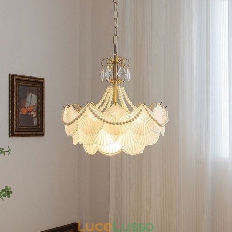 Lampada a sospensione in vetro europeo Elegante lampada a sospensione a forma di conchiglia Lampada a sospensione in vetro europeo Elegante lampada a sospensione a forma di conchiglia