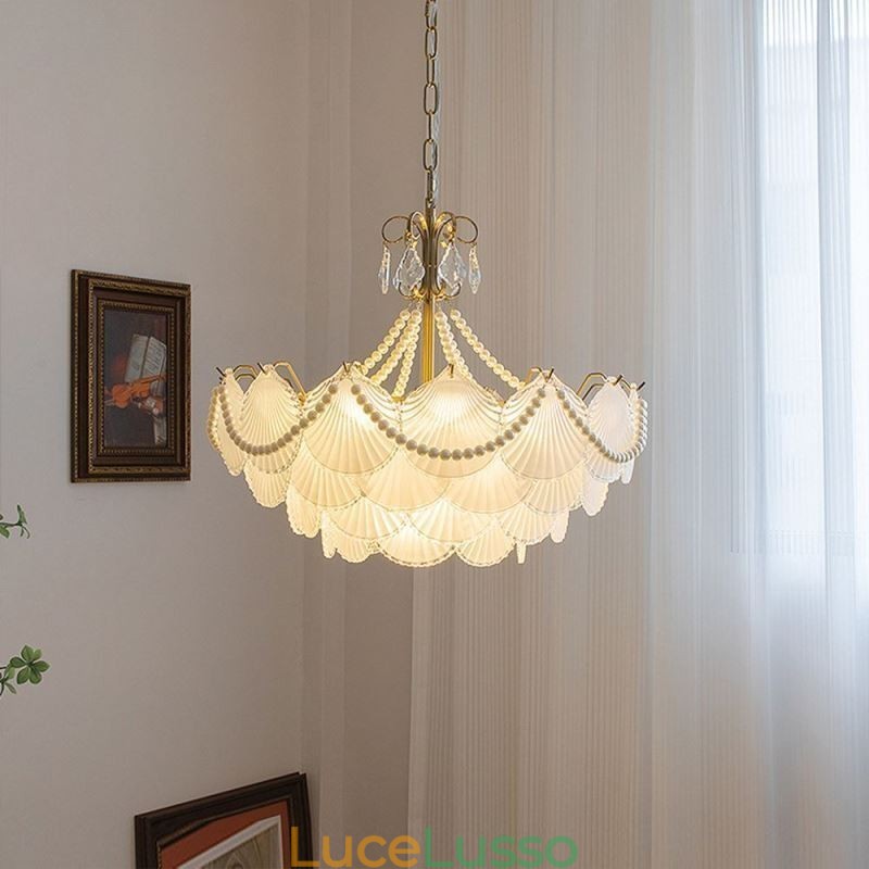 Lampada a sospensione in vetro europeo Elegante lampada a sospensione a forma di conchiglia