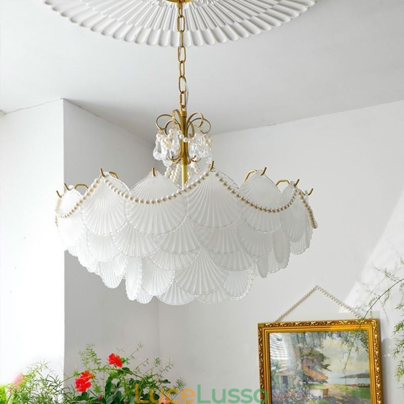 Lampada a sospensione in vetro europeo Elegante lampada a sospensione a forma di conchiglia