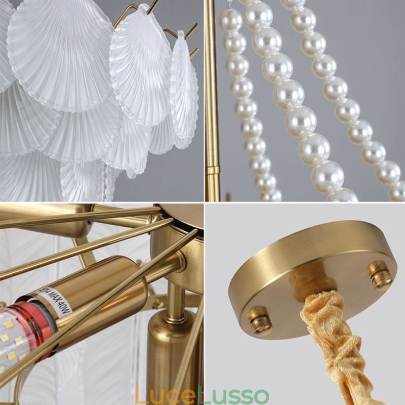 Lampada a sospensione in vetro europeo Elegante lampada a sospensione a forma di conchiglia