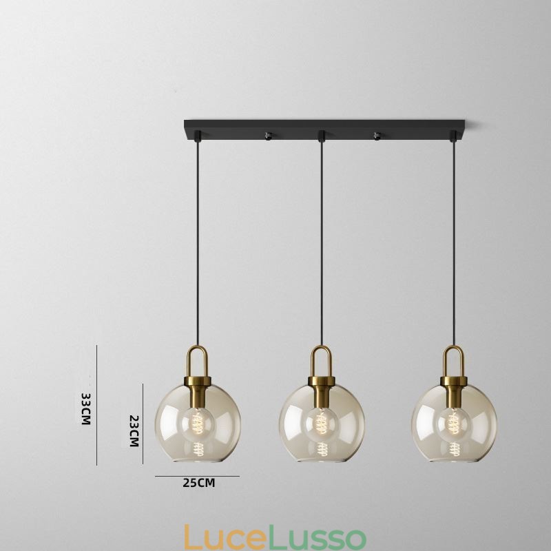 Lampada a sospensione a 3 luci con paralume in vetro, isola
