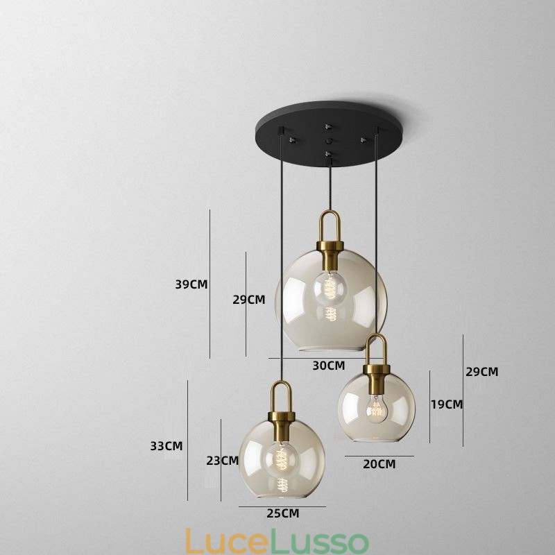 Lampada a sospensione a 3 luci con paralume in vetro, isola
