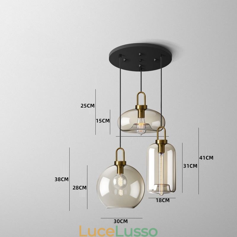 Lampada a sospensione a 3 luci con paralume in vetro, isola
