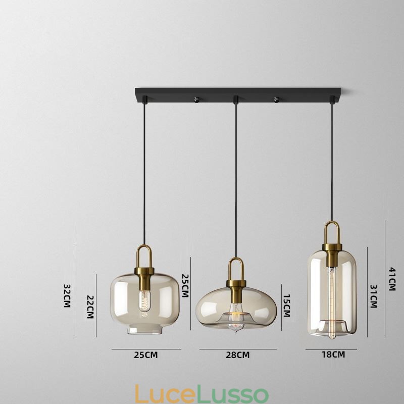 Lampada a sospensione a 3 luci con paralume in vetro, isola