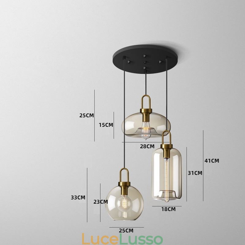 Lampada a sospensione a 3 luci con paralume in vetro, isola