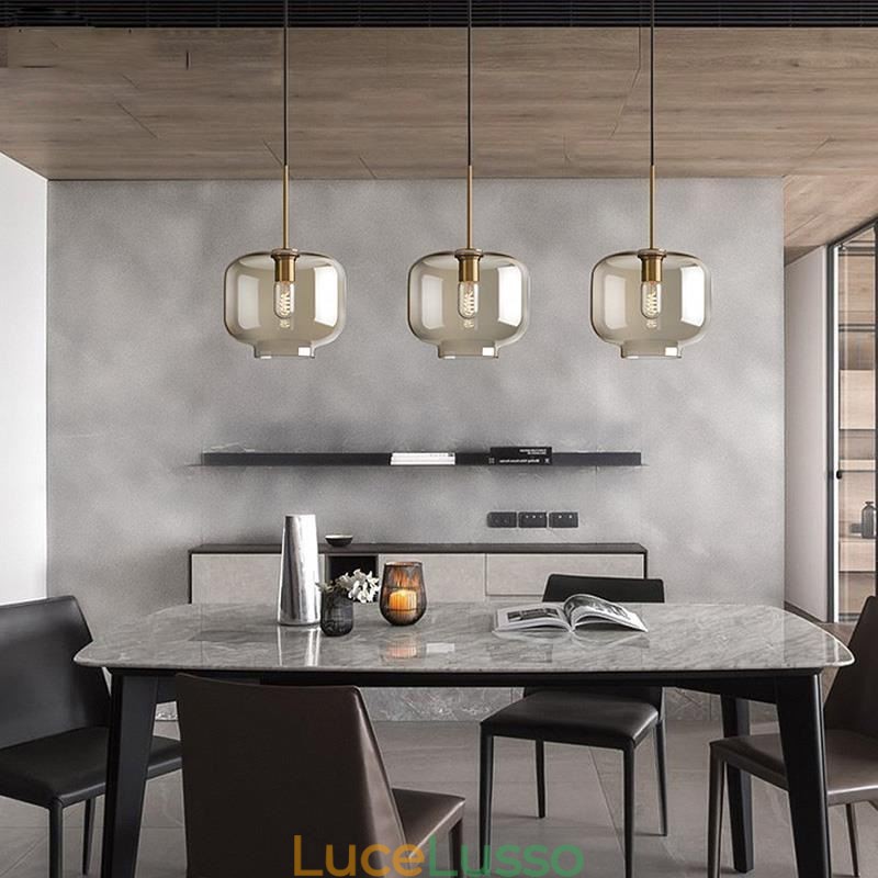 Lampada a sospensione in vetro a 3 luci, classica, a grappolo, da caffè