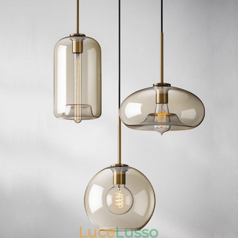 Lampada a sospensione in vetro a 3 luci, classica, a grappolo, da caffè