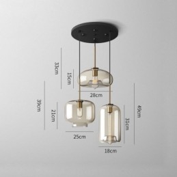 Lampada a sospensione in vetro a 3 luci, classica, a grappolo, da caffè