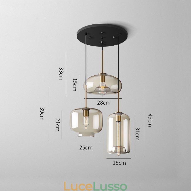 Lampada a sospensione in vetro a 3 luci, classica, a grappolo, da caffè