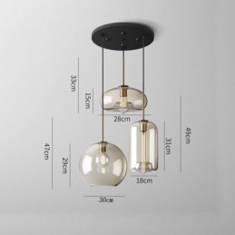 Lampada a sospensione in vetro a 3 luci, classica, a grappolo, da caffè