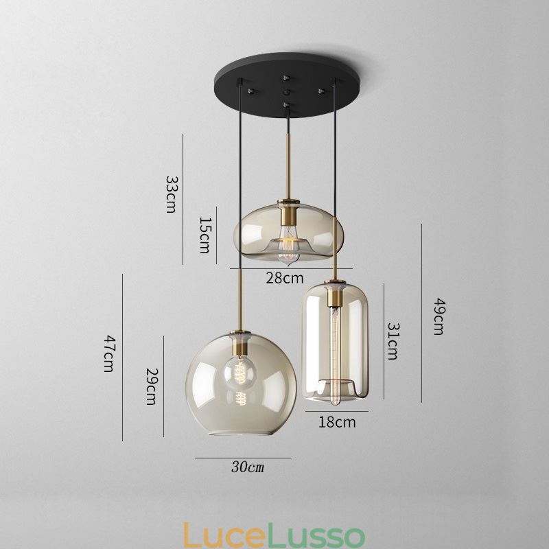 Lampada a sospensione in vetro a 3 luci, classica, a grappolo, da caffè