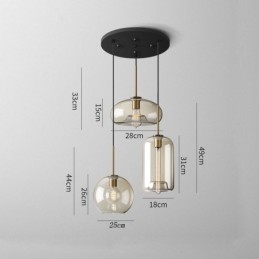 Lampada a sospensione in vetro a 3 luci, classica, a grappolo, da caffè