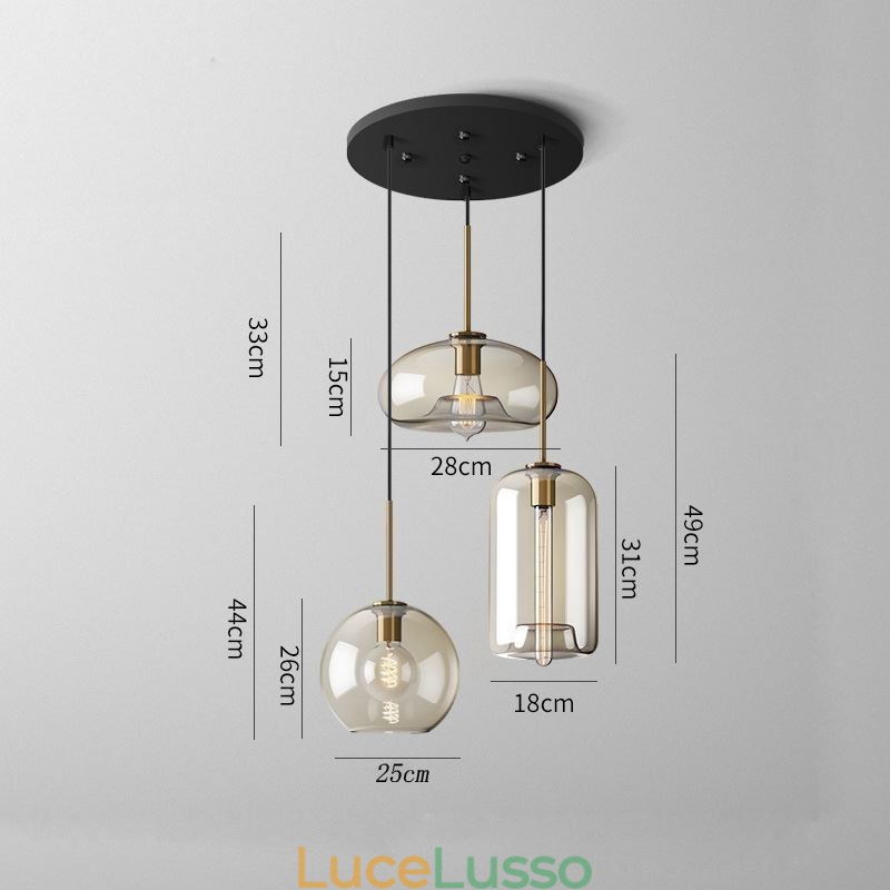 Lampada a sospensione in vetro a 3 luci, classica, a grappolo, da caffè
