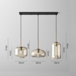 Lampada a sospensione in vetro a 3 luci, classica, a grappolo, da caffè