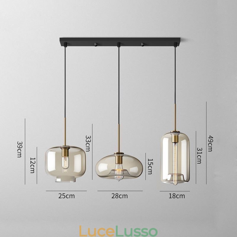 Lampada a sospensione in vetro a 3 luci, classica, a grappolo, da caffè
