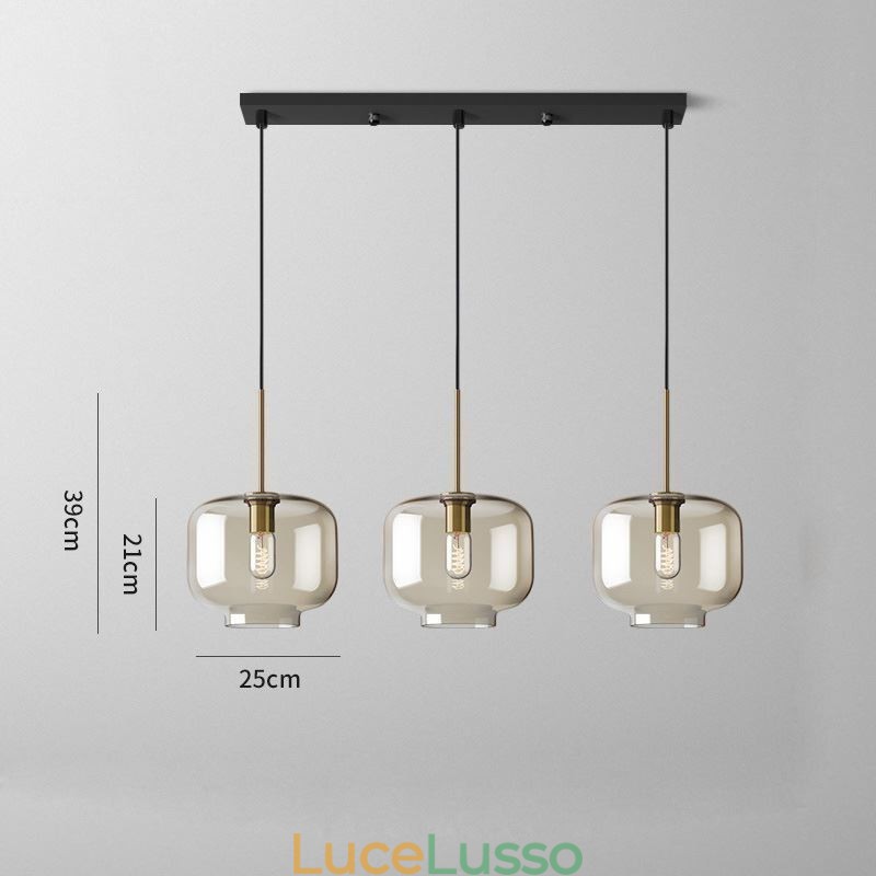 Lampada a sospensione in vetro a 3 luci, classica, a grappolo, da caffè