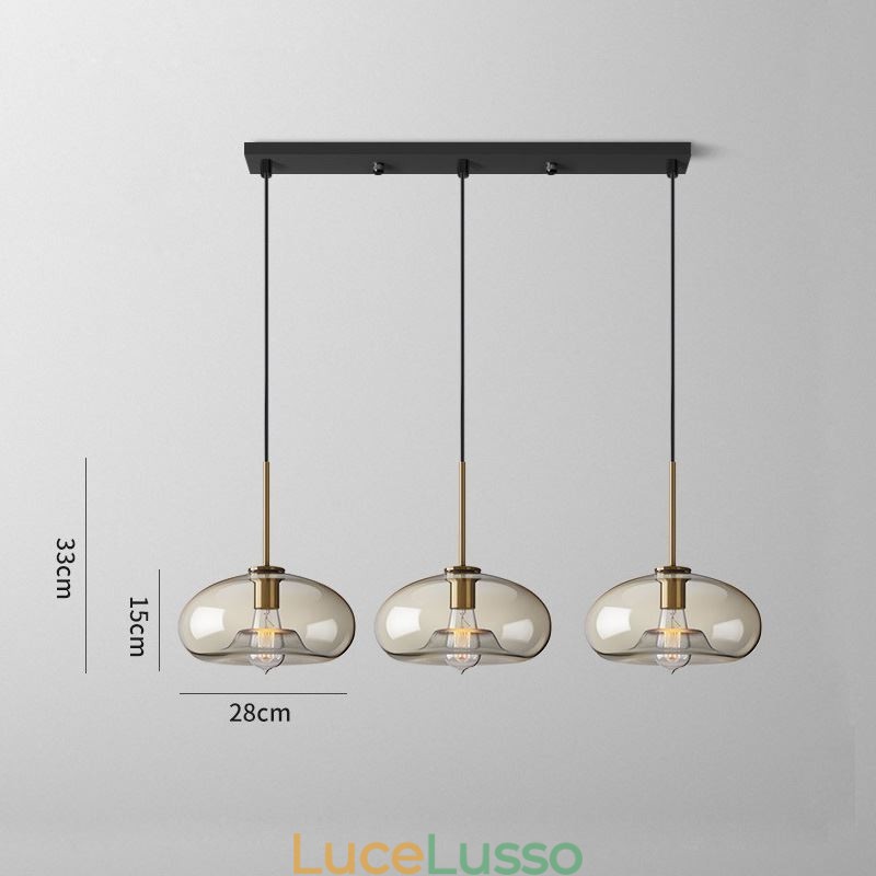 Lampada a sospensione in vetro a 3 luci, classica, a grappolo, da caffè