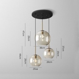 Lampada a sospensione in vetro a 3 luci, classica, a grappolo, da caffè