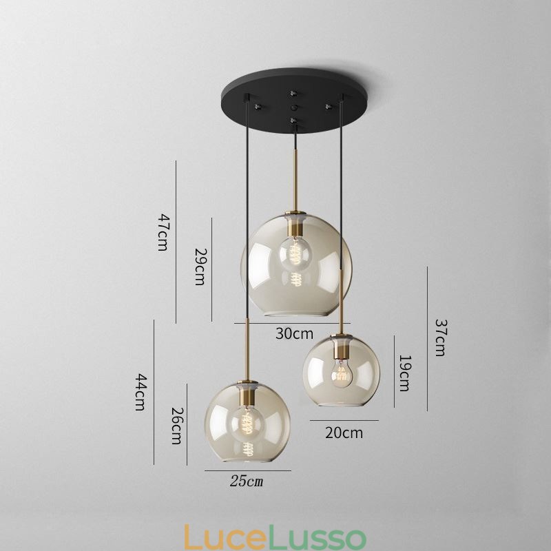 Lampada a sospensione in vetro a 3 luci, classica, a grappolo, da caffè
