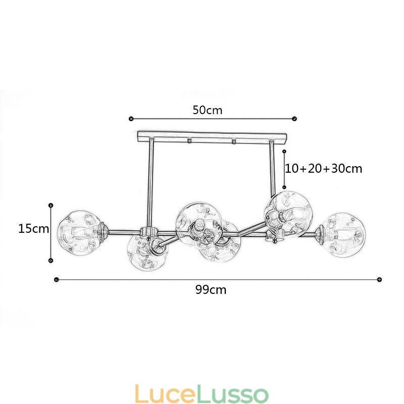 Lampada da soffitto moderna in vetro a 6 luci Magic Bean Light Fixture