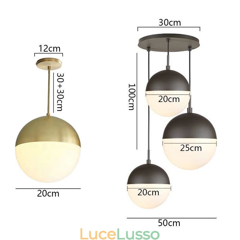 Lampada a sospensione moderna con sfera di vetro, idee per l'isola
