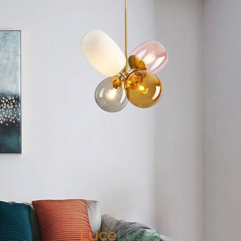 Lampada a sospensione nordica unica in vetro colorato, lampada a palloncino principessa per bambini