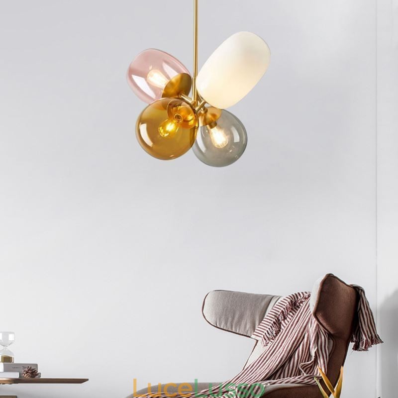 Lampada a sospensione nordica unica in vetro colorato, lampada a palloncino principessa per bambini
