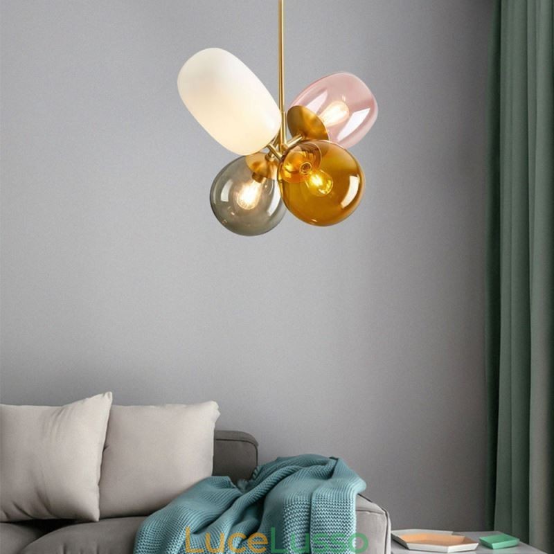 Lampada a sospensione nordica unica in vetro colorato, lampada a palloncino principessa per bambini