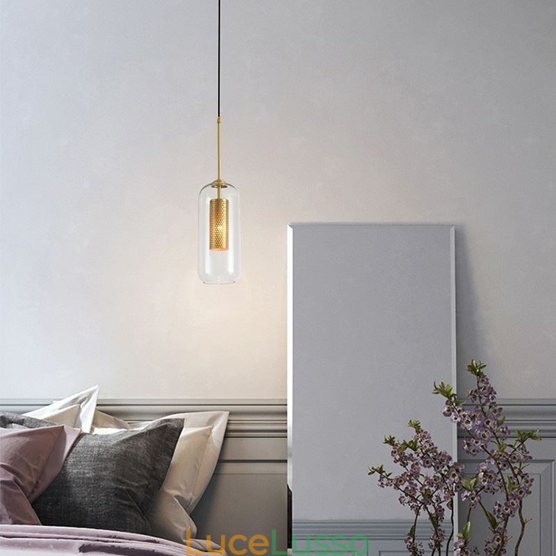 Lampada a sospensione in vetro trasparente nordico Lampada a sospensione unica in ottone con interno cavo