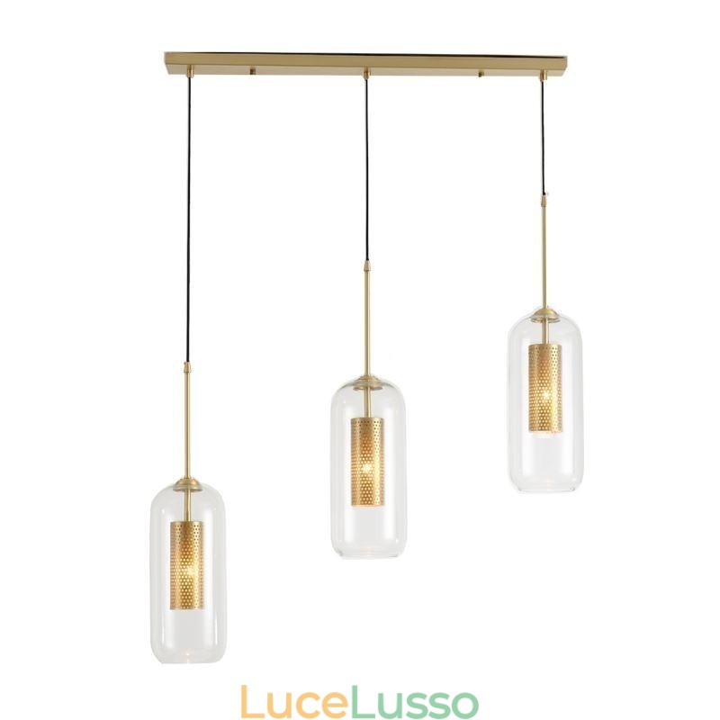 Lampada a sospensione in vetro trasparente nordico Lampada a sospensione unica in ottone con interno cavo