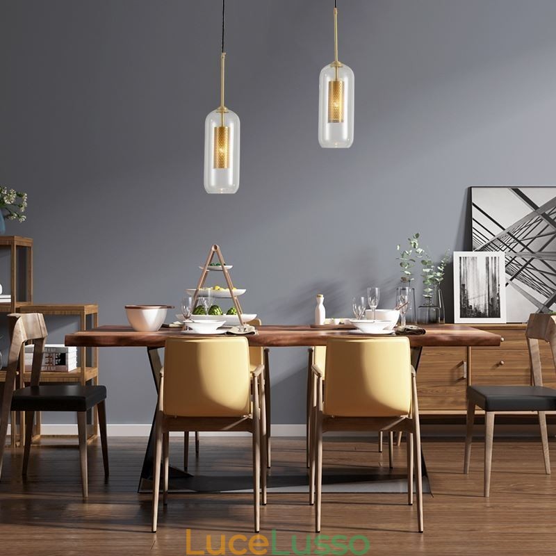 Lampada a sospensione in vetro trasparente nordico Lampada a sospensione unica in ottone con interno cavo