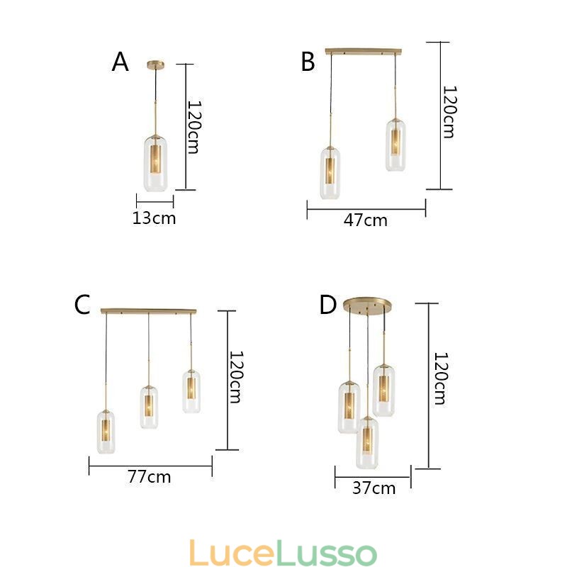 Lampada a sospensione in vetro trasparente nordico Lampada a sospensione unica in ottone con interno cavo