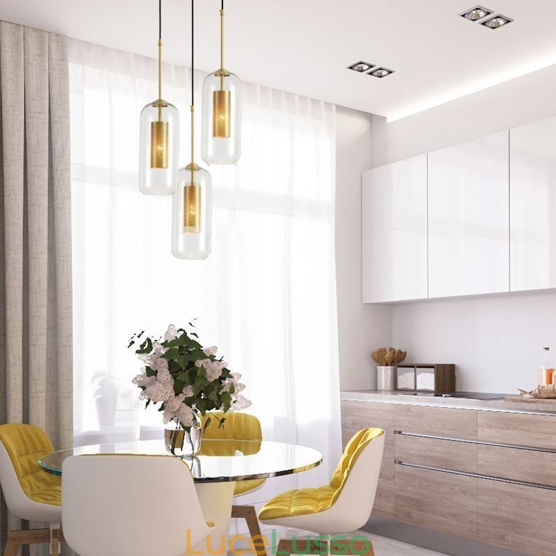 Lampada a sospensione in vetro trasparente nordico Lampada a sospensione unica in ottone con interno cavo