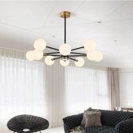 Lampada a sospensione in vetro nordico, lampada rotonda bianco latte, illuminazione a lampadario