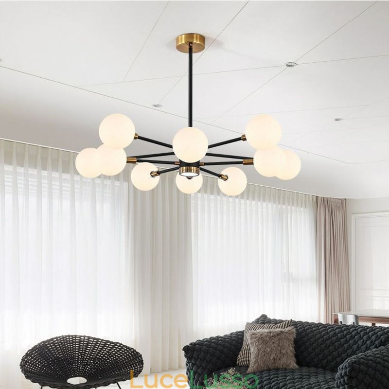 Lampada a sospensione in vetro nordico, lampada rotonda bianco latte, illuminazione a lampadario