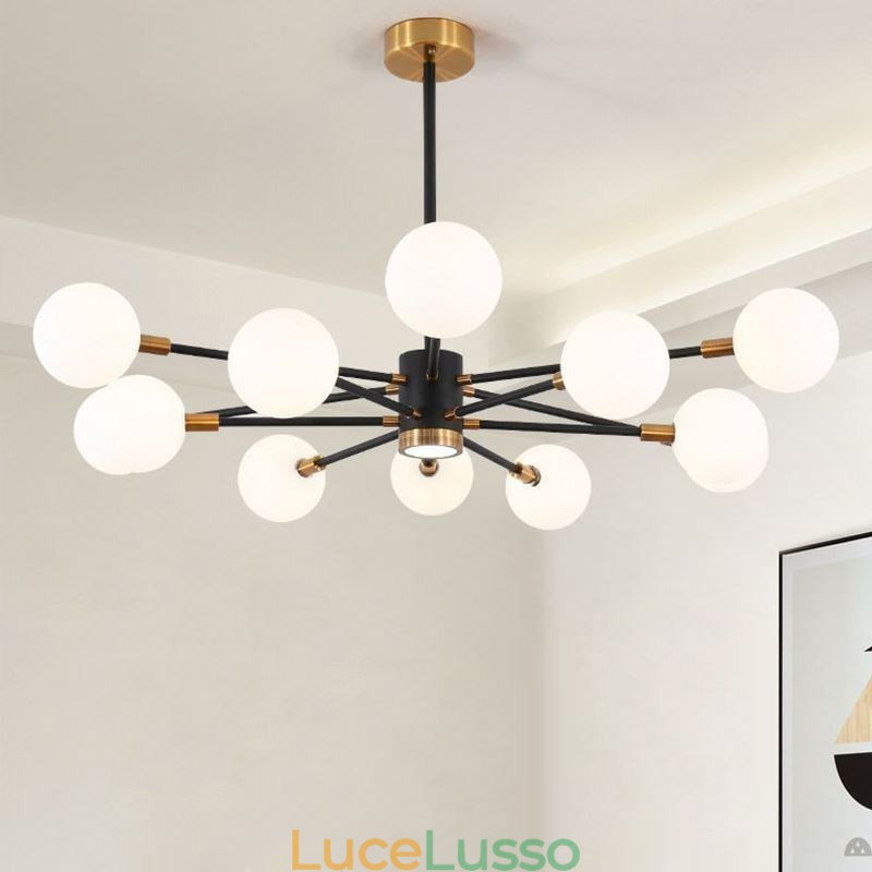 Lampada a sospensione in vetro nordico, lampada rotonda bianco latte, illuminazione a lampadario