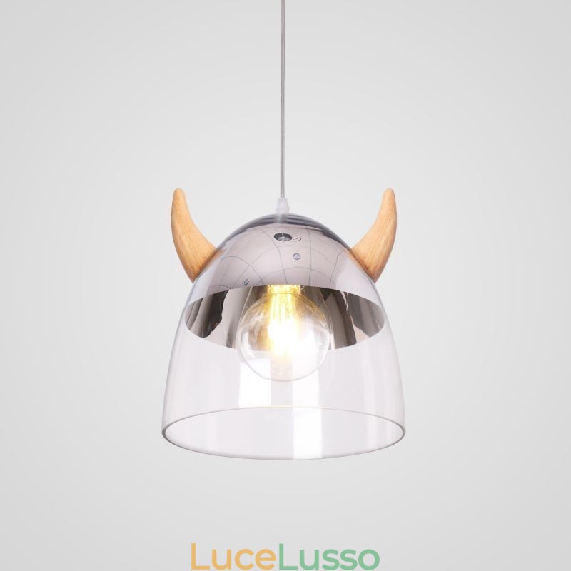 Lampada a sospensione classica in vetro con corno di legno Illuminazione creativa