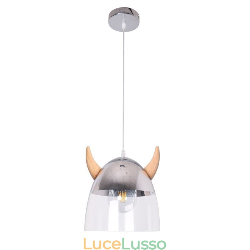 Lampada a sospensione classica in vetro con corno di legno Illuminazione creativa