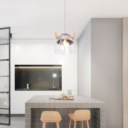 Lampada a sospensione classica in vetro con corno di legno Illuminazione creativa