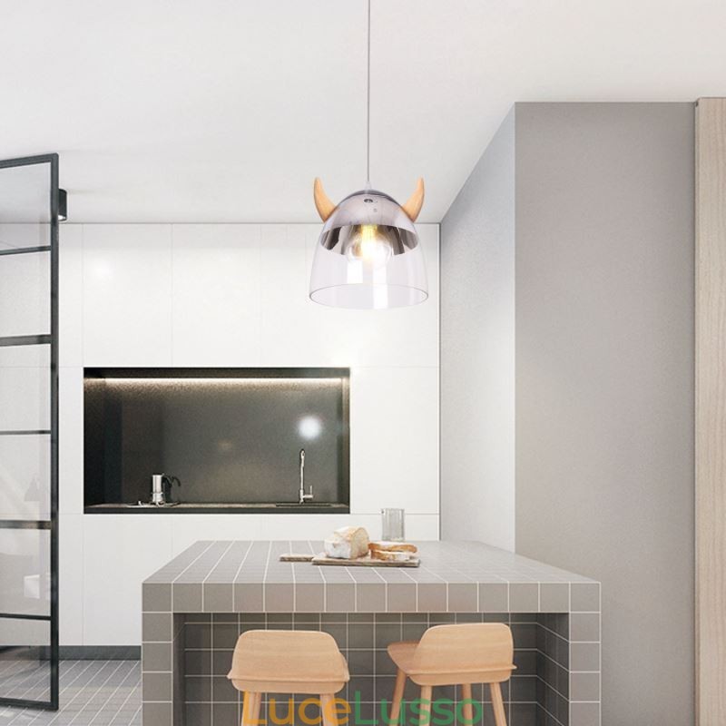 Lampada a sospensione classica in vetro con corno di legno Illuminazione creativa