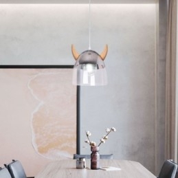 Lampada a sospensione classica in vetro con corno di legno Illuminazione creativa