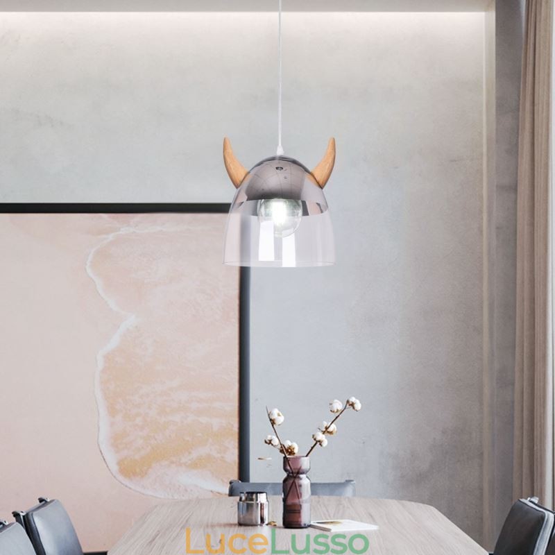 Lampada a sospensione classica in vetro con corno di legno Illuminazione creativa