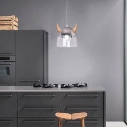 Lampada a sospensione classica in vetro con corno di legno Illuminazione creativa