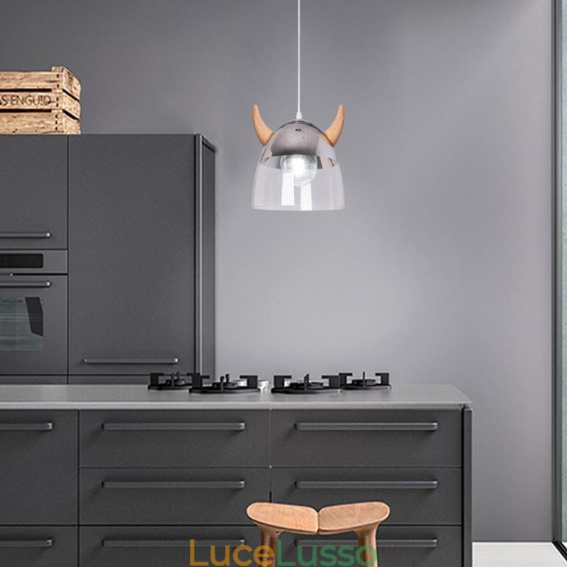 Lampada a sospensione classica in vetro con corno di legno Illuminazione creativa