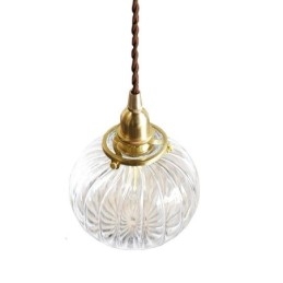 Lampada a sospensione in vetro trasparente a forma di zucca a coste rotonde, 1 luce