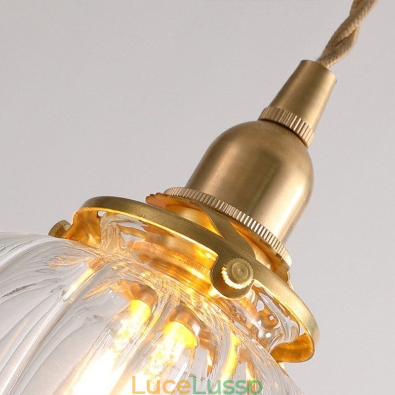 Lampada a sospensione in vetro trasparente a forma di zucca a coste rotonde, 1 luce