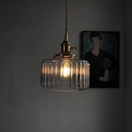 Lampada a sospensione in vetro trasparente a coste Jelly Jar con interruttore a torsione